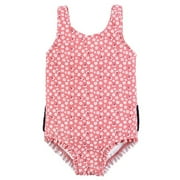Girls Toddler Swimsuit, Tiny White Flower, 2T